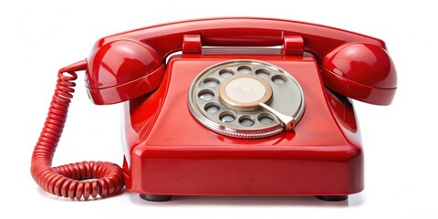 Old red dial-up phone isolated on background, vintage, telephone, communication, retro, technology, connection, antique, call