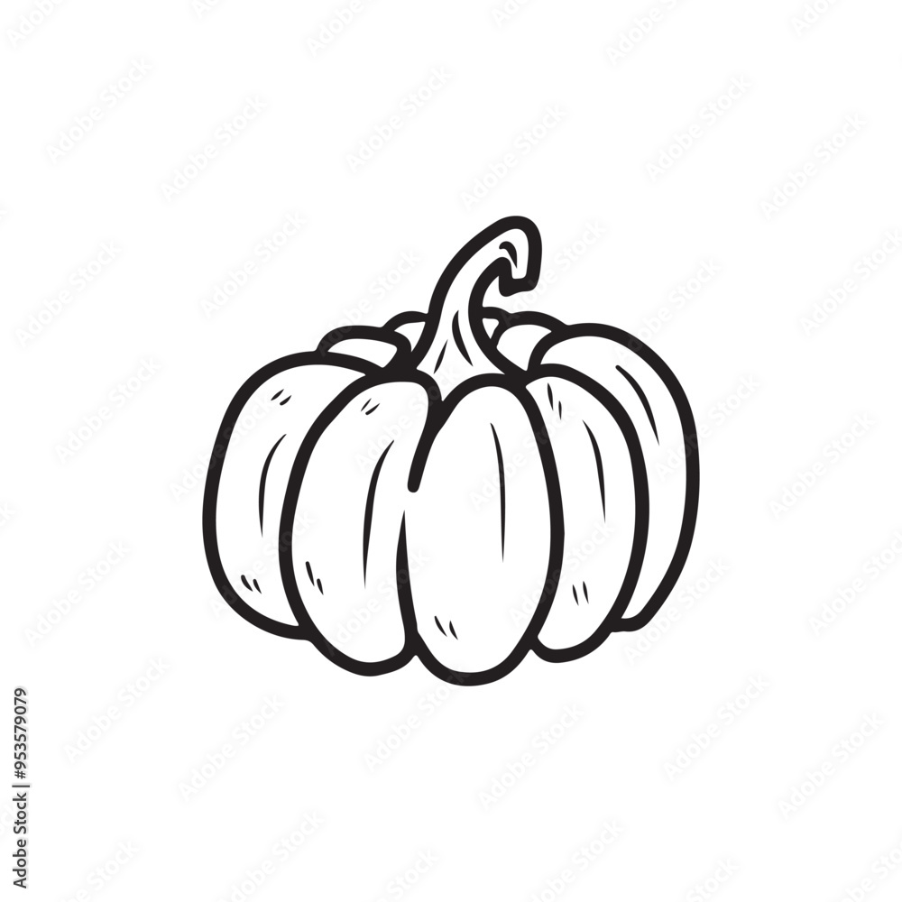 Black and white line drawing of a pumpkin. Hand drawn vector sketch ...
