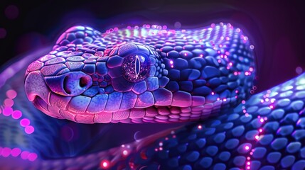 Wall Mural - Blue and purple snake on a dark background