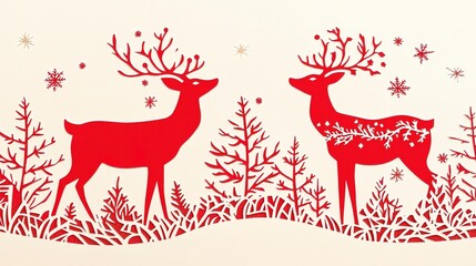 Canvas Print - Decoration card Christmas, paper cut 