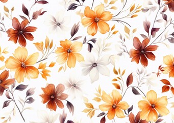 Sticker - Floral pattern with red, yellow, and orange flowers on white background