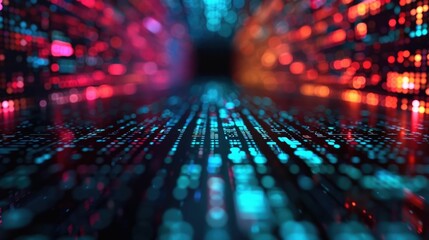 Futuristic and abstract digital visualization of feature engineering with data transformation techniques in a deep depth of field environment