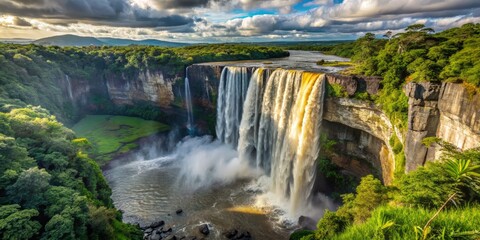 Wall Mural - Kaieteur Falls in the afternoon from a unique vantage point, such as from behind the falls