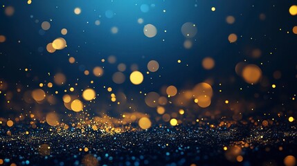 Wall Mural - Christmas Golden light shine particles bokeh on navy blue background, background, abstract background with Dark blue and gold particle