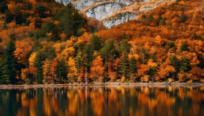 Canvas Print - Trees reflected in the water in Autumn