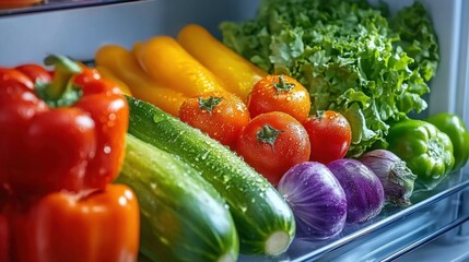 Wall Mural - A refrigerator filled with a rainbow of fresh vegetables, health-focused design