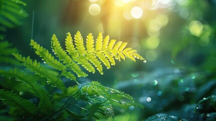 Canvas Print - Fern leaves in sunlight and rain