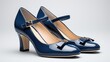 © Boomanoid - Navy blue pointed toe high heel shoes on white background