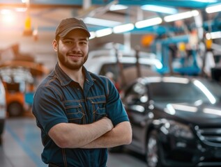 Mechanic smiling in auto shop