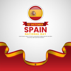 Wall Mural - Spain National day banner background with spain waving ribbon flag. 12 October