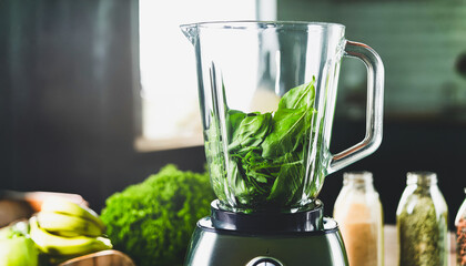 Canvas Print - Green Smoothie Ingredients in a Blender