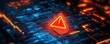 © AshrofS - A vivid red warning sign illuminated on a digital circuit board, symbolizing alerts and technological alerts in a darkened environment.