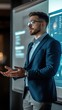 © AshrofS - A professional man presents data insights in a modern conference room, showcasing effective communication skills.