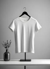 Wall Mural - white t shirt mockup, splitlight effect, profesional photography, hard shadows, high contrast, full, generative ai