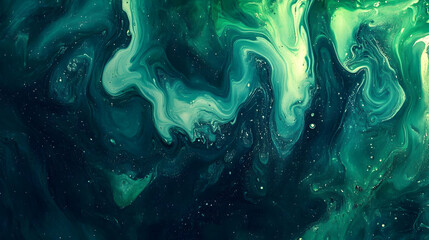 Wall Mural - Abstract Swirling Green and White Liquid Marble Texture