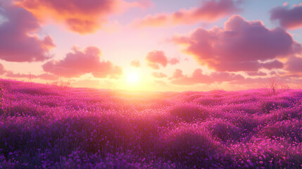 Wall Mural - Pink Flower Field Sunset Landscape