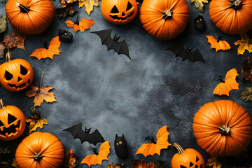 Wall Mural - Halloween Pumpkin and Bat Frame Background