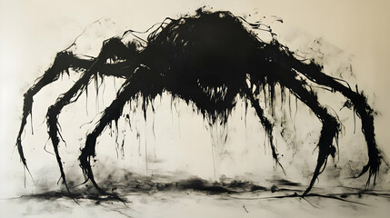 Wall Mural - Abstract Black Ink Painting of a Monster