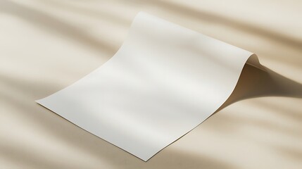 Wall Mural - A Blank White Sheet of Paper with a Soft Curl on a Beige Background