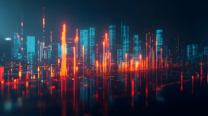 Wall Mural - Futuristic Cityscape with Neon Lights and Digital Network