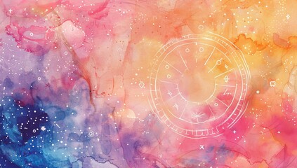 Wall Mural - Watercolor astrology banner background with starry space.