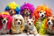 © Danicha - Adorable canines don various colorful wigs, transforming into puppy personas, from punk rock to elegant couture, showcasing their playful, silly, and lovable expressions.