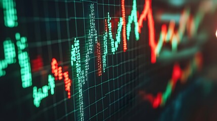 Wall Mural - Stock Market Volatility: A fluctuating line graph with green and red arrows, symbolizing unpredictable stock market behavior.