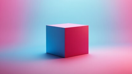 Wall Mural - A blue and pink cube is sitting on a pink background