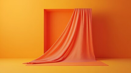 Poster - A long orange curtain is draped over a wall in a room with an orange color