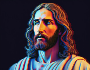 Glitch Art Portrait of Jesus A Headshot Illustration