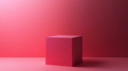 Wall Mural - A red cube is sitting on a pink background