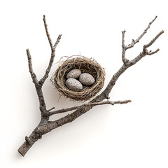 Wall Mural - Bird's nest, white background, a place where birds rest, representing the warmth of family