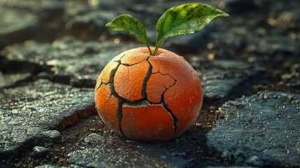 Wall Mural - A broken orange with a leaf on top