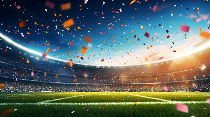 Wall Mural - Football stadium background with flying confetti