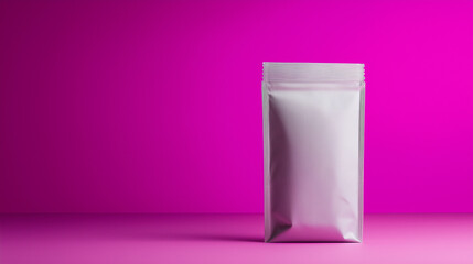 A minimalist, upright food zip bag with a velvety matte surface, isolated on a soft lilac pastel background, offering a refined, modern packaging solution.