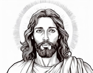 Black and White Portrait of Jesus A Headshot Illustration