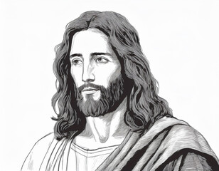 Black and White Portrait of Jesus A Headshot Illustration