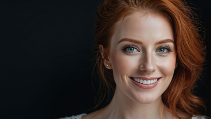 Wall Mural - Portrait of a beautiful young woman with red hair on a black background