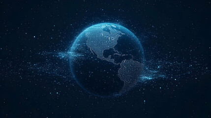 Wall Mural - a digital globe made of glowing lines against a starry backdrop.