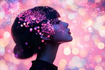 Woman's Profile with Glitter and Bokeh Lights