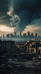 Poster - day in apocalyptic city landscape background