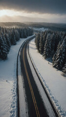 Wall Mural - day in winter road landscape background