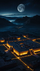 Poster - night in ancient civilization aerial view background