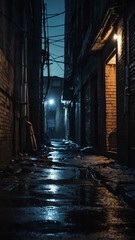 Wall Mural - night in apocalyptic city alleyway background