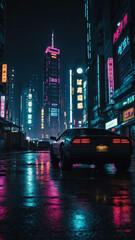 Wall Mural - night in cyberpunk city landscape background