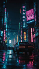 Wall Mural - night in cyberpunk city landscape background