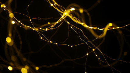 Wall Mural - a network of bright, glowing fibers twisting and intertwining, forming a luminous web against a dark