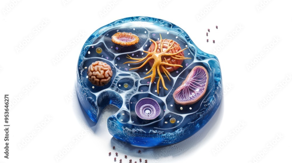 A scientific diagram of a human cell, labeled with its various parts ...