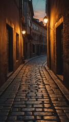 Wall Mural - sunset in european city alleyway background