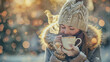 © paulmalaianu - Portrait of a happy caucasian girl in winter clothes on a winter day. She is holding a cup of steaming hot tea.
